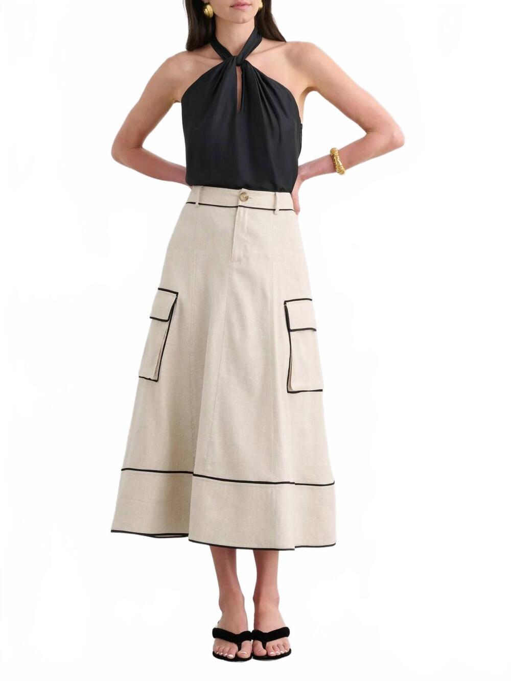 NEW TOCCIN shiloh high waist cargo skirt in beige